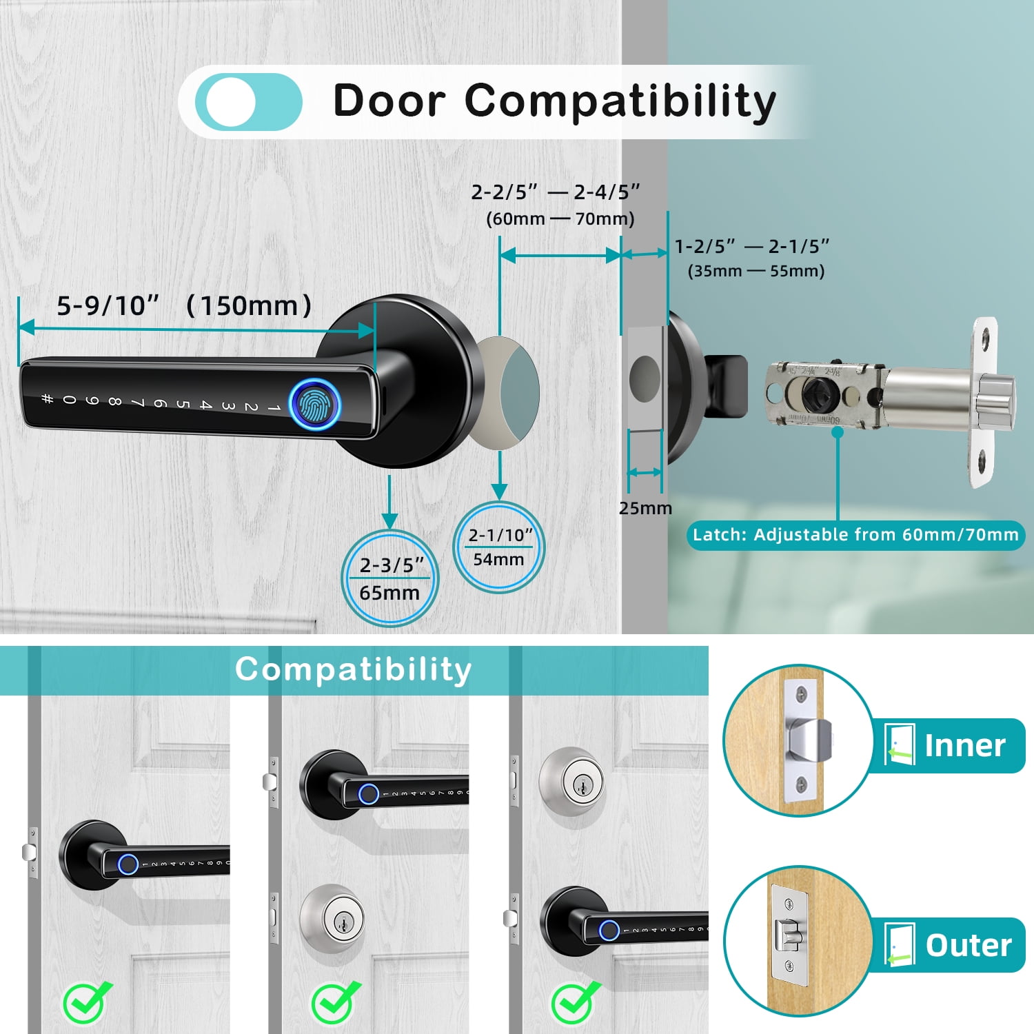 Smart Fingerprint Door Lock, Keyless Entry Front Door Knob,Biometric Door Knob, Code Knob Door Handle Lock with App, Digital Keypad Door Lock for Bedroom, Hotel, Apartment