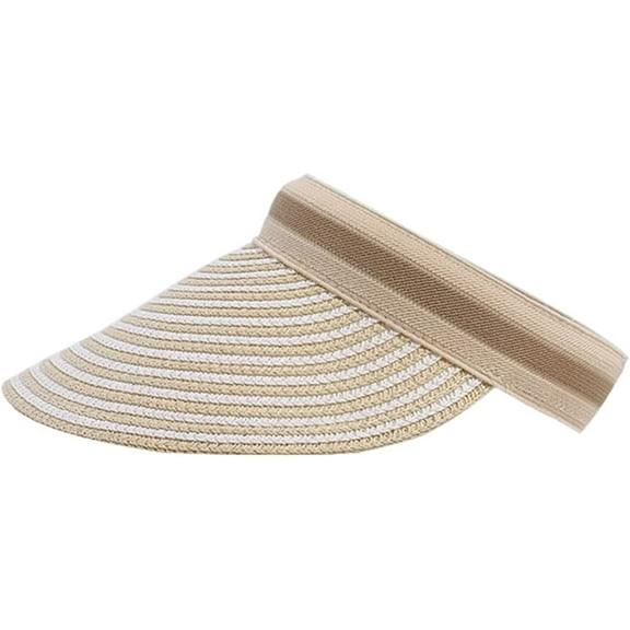CoCopeaunts Women's Straw Summer Hat Sun Visor Hats for Men Wide Brim Roll-up Foldable Beach Visors Cap Sun Casual UV Protection Hiking