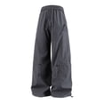 thumbnail image 6 of Pants for Women Casual Cargo Pants High Street Wide Leg Trousers Retro Drawstring Joggers Straight Leg Pants, 6 of 7
