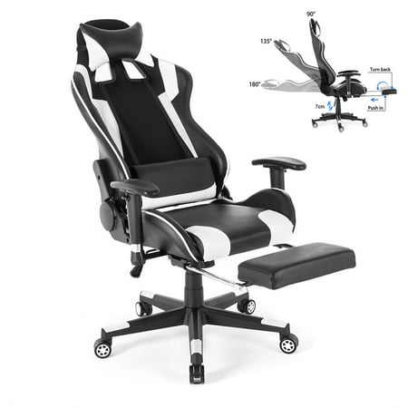 Ergonomic High Back Executive Office Computer Racing Gaming Chair with 360-Degree Swivel, 180-Degree Reclining, Footrest, Adjustable Armrests, Headrest, Lumbar Support,