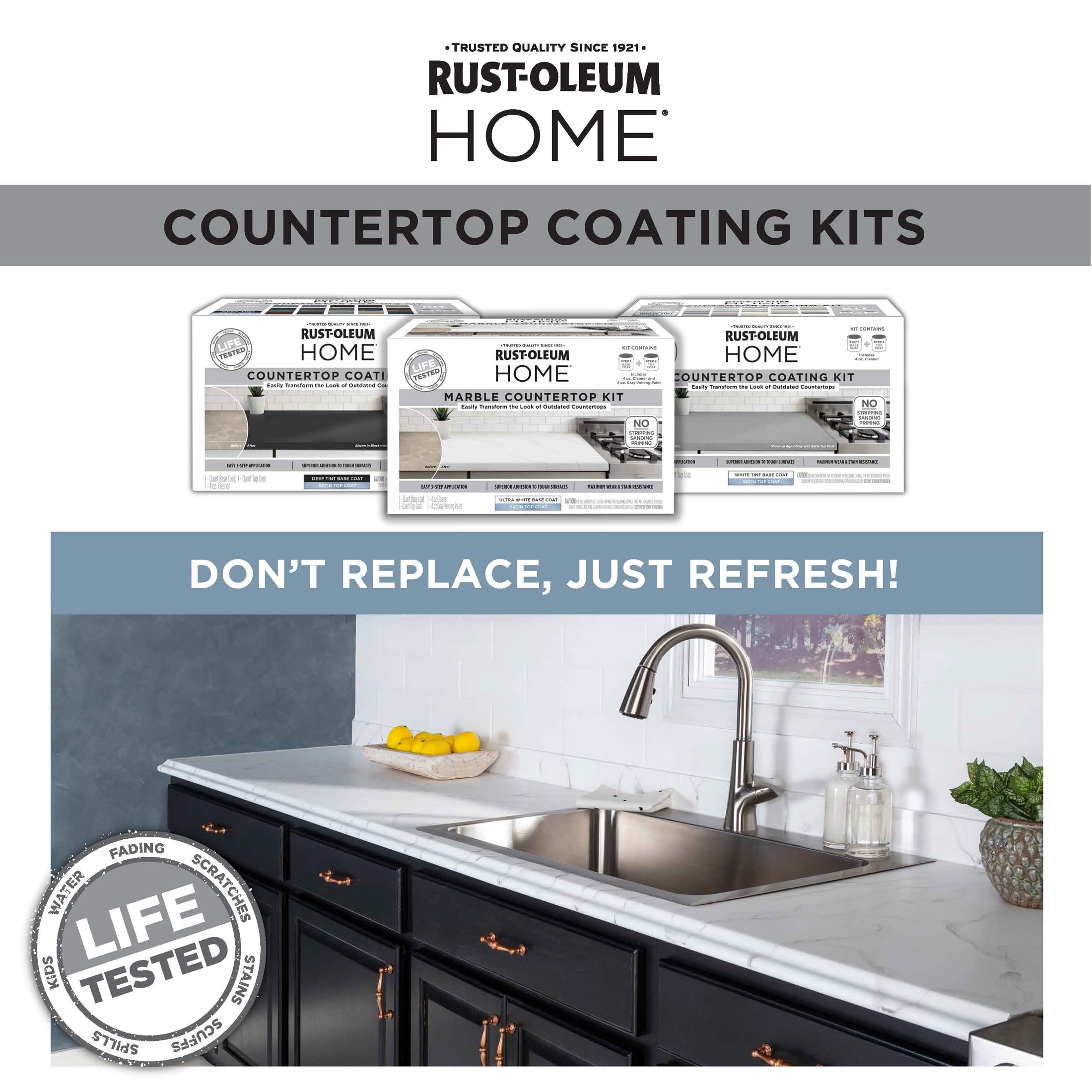 Steam Gray, Rust-Oleum HOME Countertop Satin Coating Kit-38496220T, Quart