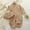 Coffee, variant on Nrmvnmi Newborn Baby Boy Girl Cotton Linen Jumpsuit Outfits Round Neck Long Sleeve Solid Color Romper + Ruffle Hat 2 Pcs Set
