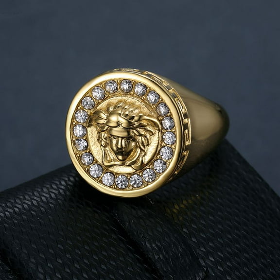 Retro Antique Medusa Ring For Men Greek Mythology 14K Yellow Gold Ring Gothic Accessories Handmade Jewelry