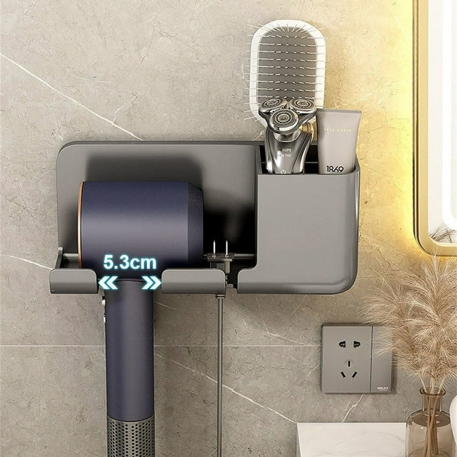 1pc Hair Dryer Bracket Free Punching Bathroom Hair Dryer Hanger Bathroom Multi-function Rack Hair Dryer Placement Rack