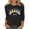 thumbnail image 2 of FNFYFH 3/4 Length Sleeve Womens Tops Crew Ribbed Knit Easter Shirts Cute Rabbit Print Blouse, 2 of 8