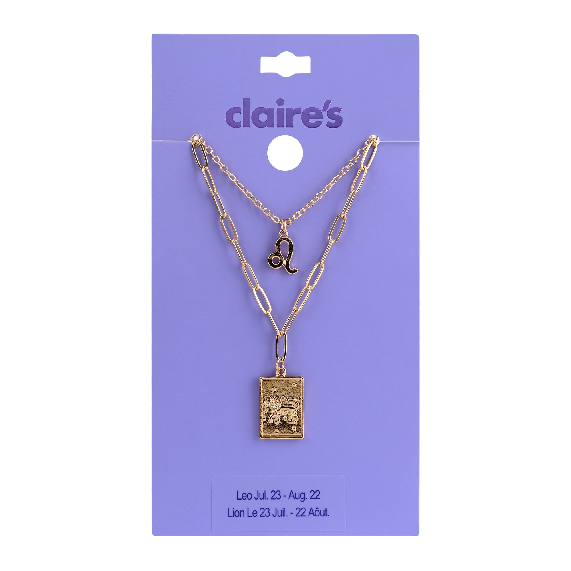 Claire's Girls Women And Girls Gold Zodiac Leo Necklace Set, Lobster Closure, 2-Pack, 38357