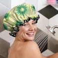 thumbnail image 5 of Shower Caps,Green Yellow Dandelion Pattern Waterproof Shower Cap for Women 4 Pieces,Double Reusable Hair Cover for Shower PEVA Elastic Stretch Hem, 5 of 7