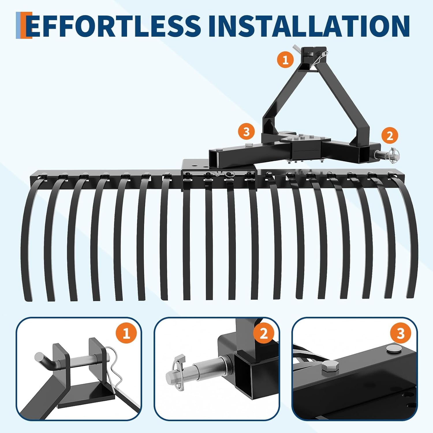 Garvee Tow Behind Dethatcher, 50-inch Tow Dethatcher with 18 Steel Tines, 3-Point Lawn Dethatcher Rake with Attachments for Tractor, Landscape Rake for Garden, Farm, Grass