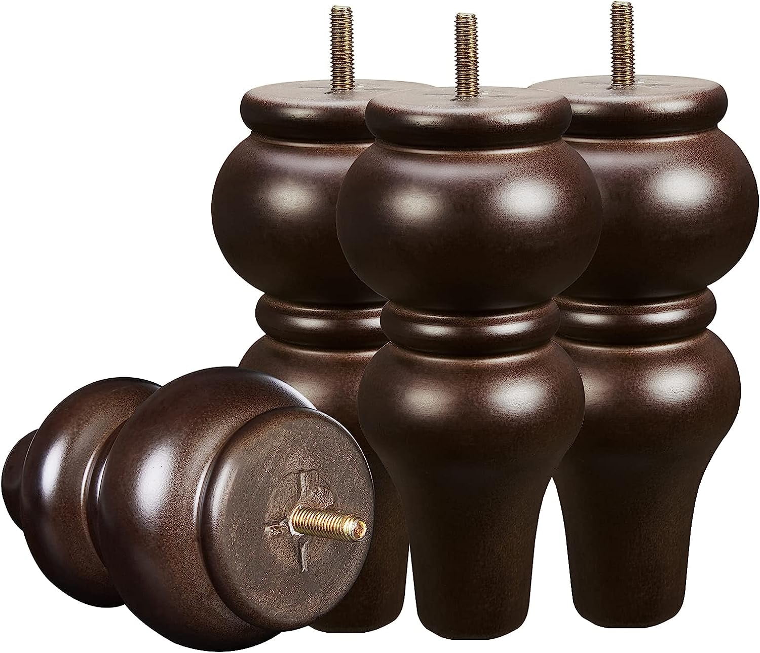 Wood Furniture Legs 8 inch Sofa Legs Pack of 4,Round Couch Legs Espresso Mid Century Chair feet