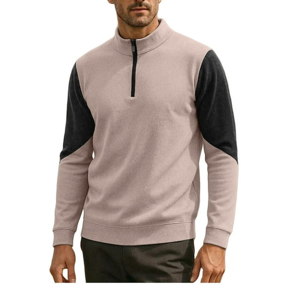 SERTG Men's Casual Loose Lapel Half Zipper Bottom Sweatshirt Men's Long Sleeved Top Fall Winter Fashion Tops(Khaki,M)