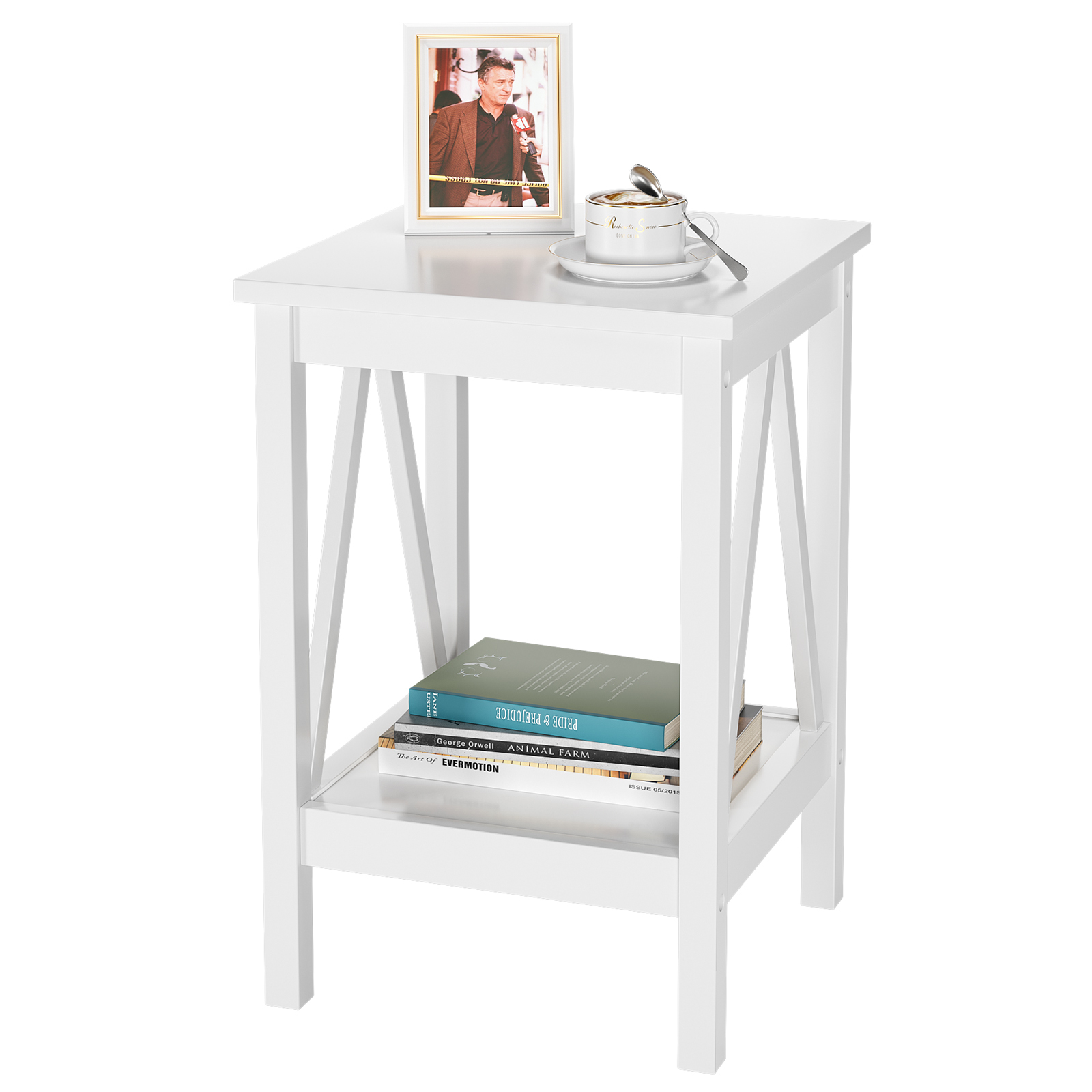 HOMEFAN Square Paint End Table/Side Tables Living Room White
