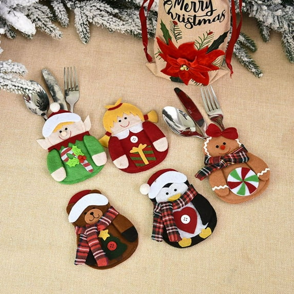Christmas Decorations Cartoon Dolls Knife And Fork Sets Santa Tableware Sets Table Decoration Items Gingerbread Man Models