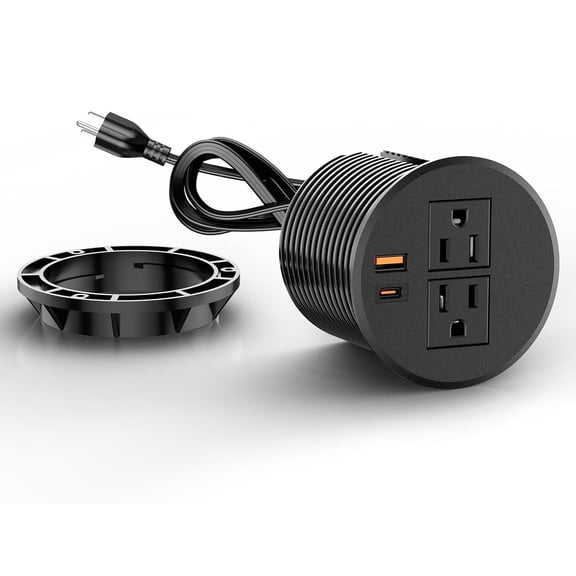 ZHANGONG Desk Power Grommet with 20W USB-C Fast Charging, 3.15" Recessed Power outlet for Desk, 2 AC Outlet & 2 USB Ports, 6.5FT Cord