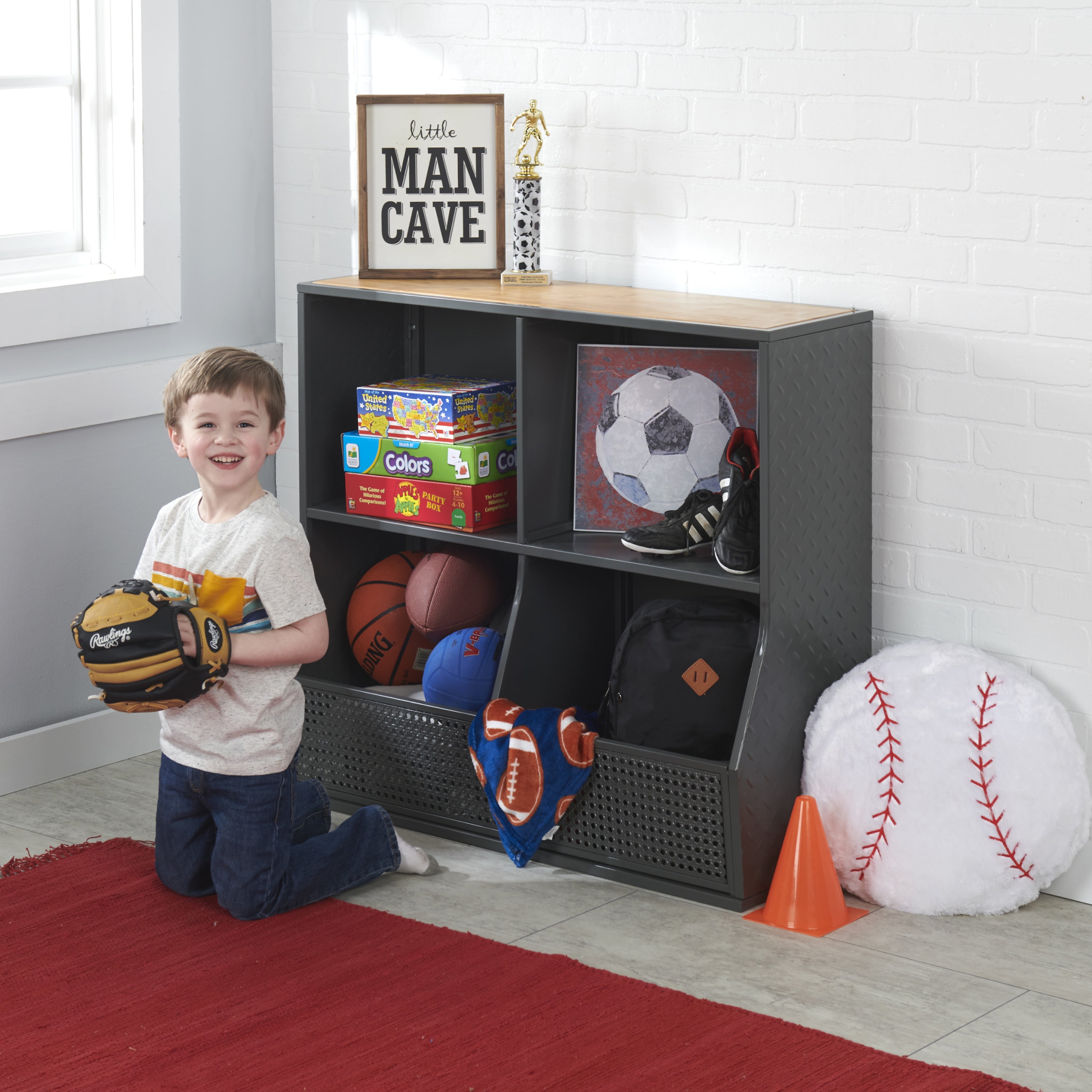 Badger Basket Metal and Bamboo Multi-Bin Storage Cubby 8.2 Cu ft. - Charcoal/Natural