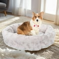 thumbnail image 1 of Lit pour Animal Rond en Forme de Beigne de 23,6 Pouces, Moelleux, Lit pour Chien Anti-Anxiété Lavable avec Dessous Antidérapant pour Chiot et Chatons, 1 of 7