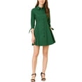 thumbnail image 2 of Allegra K Women's Collar 3/4 Sleeves Button Down Cotton Skater Shirt Dresses, 2 of 6