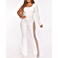 thumbnail image 3 of Women Sexy One Shoulder Bodycon Rhinestone Leg Jumpsuit Wide Leg Split Long Pant Club Romper Overall(WH-M), 3 of 7