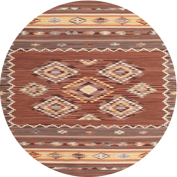Ahgly Company Machine Washable Indoor Round Contemporary Tangerine Pink Area Rugs, 8' Round
