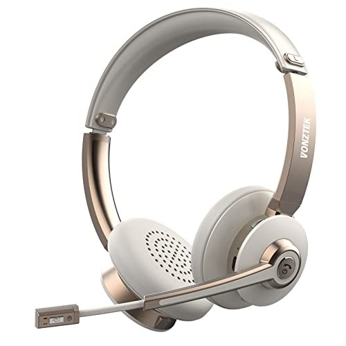 Vonztek Auriculares Bluetooth con micrófono, auriculares inalámbricos con micrófono con cancelación de ruido, tiempo de conversación de 26 horas, auriculares supraaurales con micrófono silencioso para