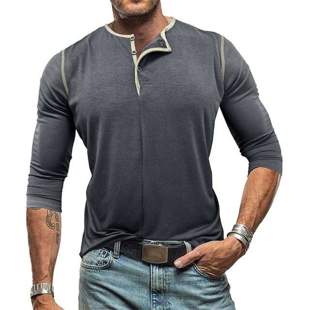 pstuiky manga larga para hombre, Cárdigan informal de color liso con botones para hombre, manga larga y cuello redondo Tops de hombre m