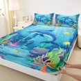 thumbnail image 4 of spefrowx Blue Cartoon Dolphin Bed Sheets for Kids, Coral Marine Sealife Full Size Sheets, 4pcs, 1 Flat Sheet, 1 Fitted Sheet and 2 Pillowcases, 4 of 5