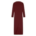 thumbnail image 4 of Olyvenn Womens Plus Size Maxi Long Sweatshirt Dress Fashion Winter Slip Stylish Solid House Dress Crew Neck Blouse Slim Fit Slit Hem Casual Smocked Raglan Skinny Long Sleeve Prom Dress Wine 6, 4 of 6