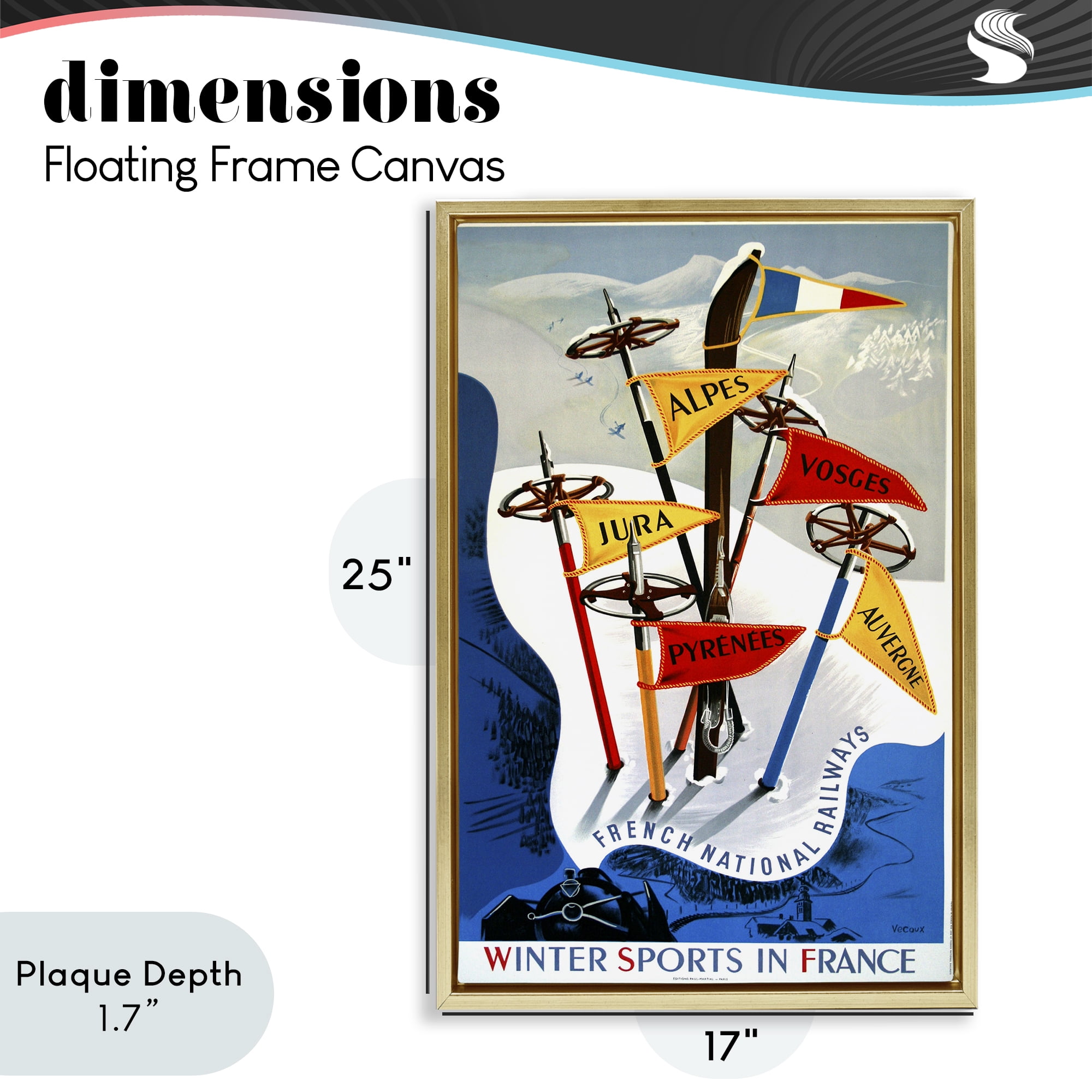 Stupell Industries Winter Sports In France Gold Framed Floater Canvas Wall Art, design by Vintage Posters