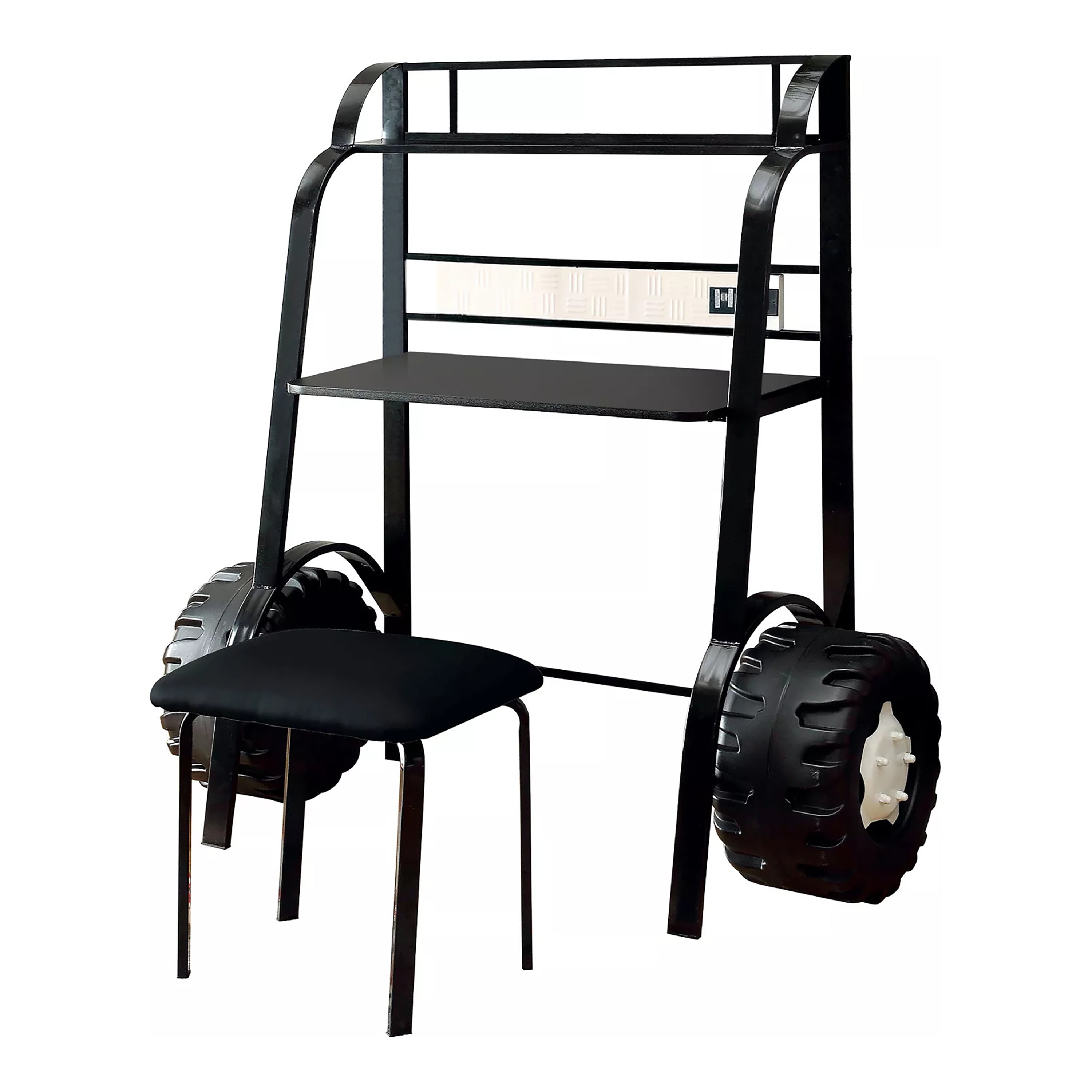 Furniture of America Daiton Novelty Metal Black Race Car Kids Desk and Stool Set