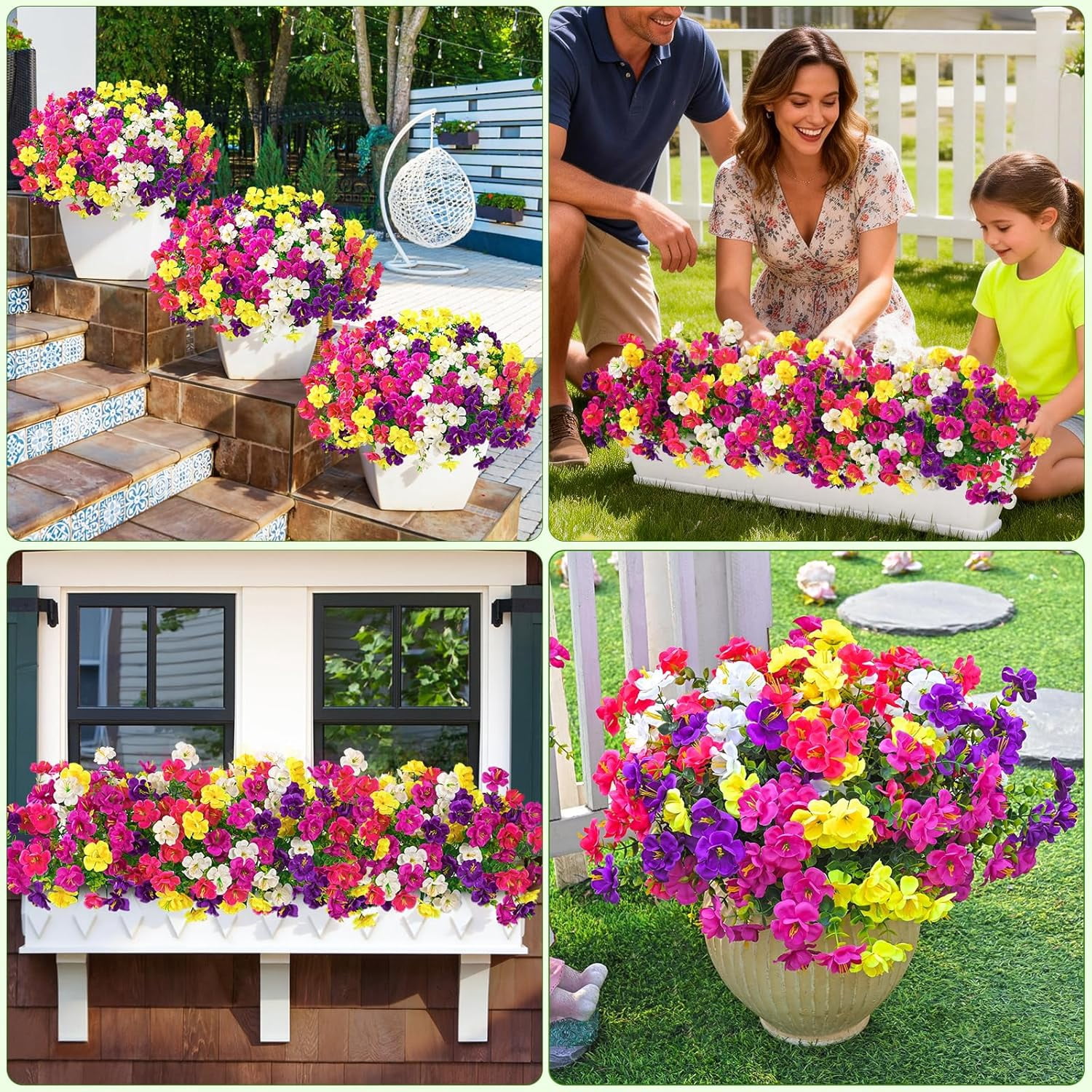 Yastouay 24 Bundles Artificial Hibiscus Flowers for Outdoors, UV Resistant Fake Flowers for Planter, Colorful Outdoor Faux Plants for Garden Balcony Yard Porch