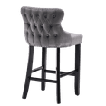 thumbnail image 4 of 27" Padded Bar Stools, Tufted Velvet Upholstered Wing-Back Barstools with Nailhead Trim, Footrest and Solid Wood Legs, Comfy Button Tufted Counter Height Chairs Kitchen Chairs (Gray,Set of 2), 4 of 9