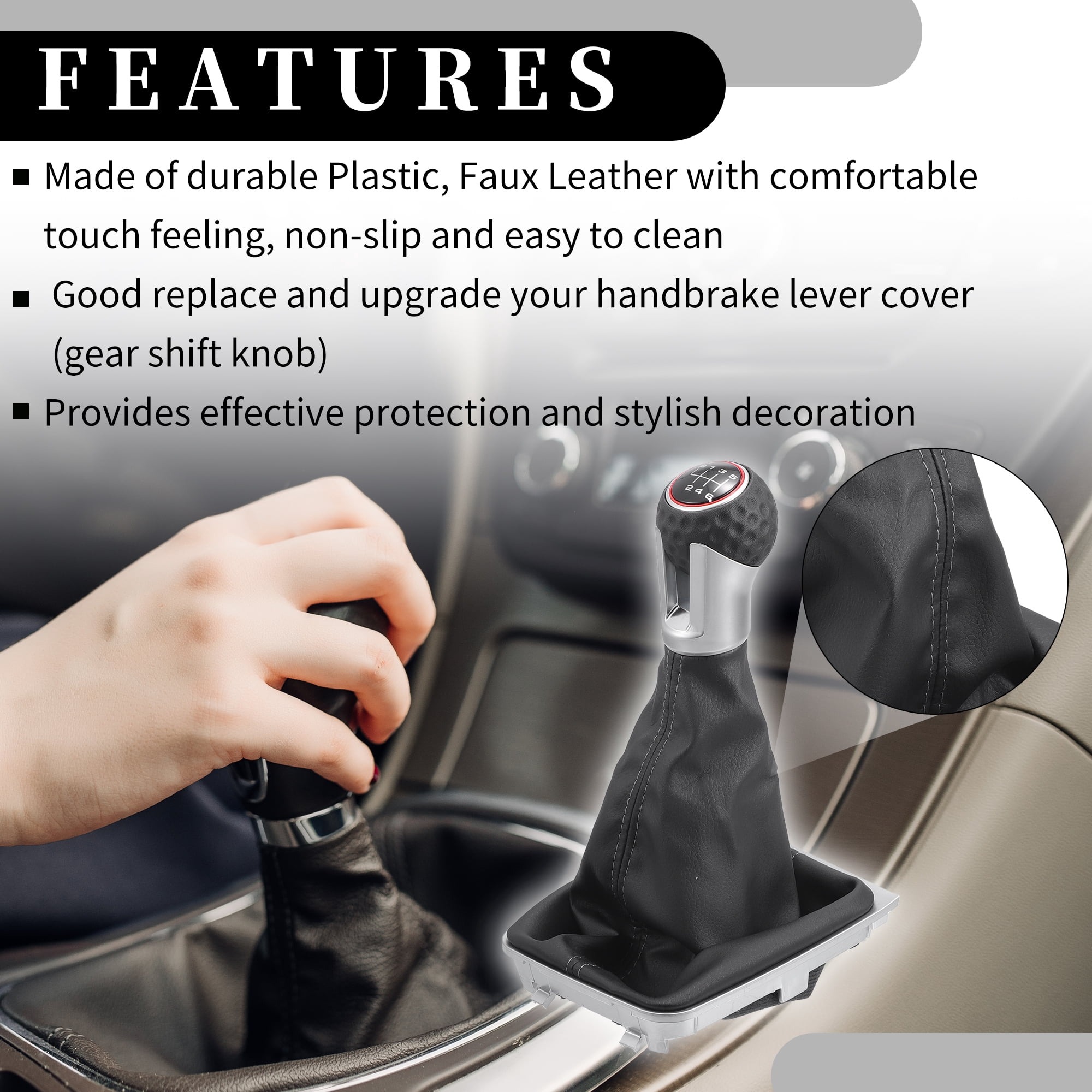 6 Speed Manual Gear Shift Knob with Boot Dust Cover - Stick Shifte Knob - for VW Golf 2013-2017 Plastic