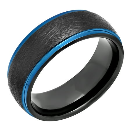 Men's Tungsten Black and Blue IP Frozen Finish Wedding Ring