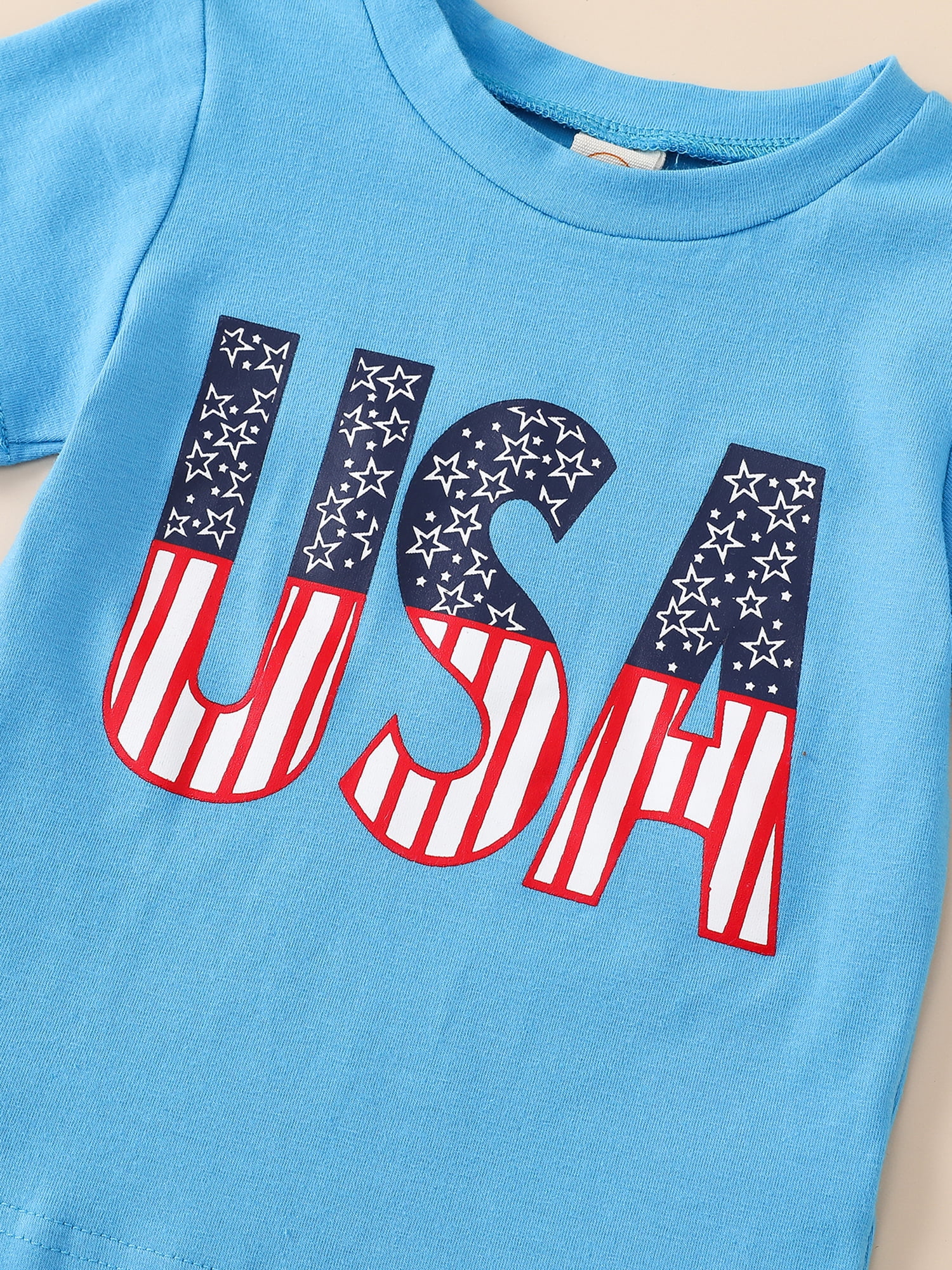 Independence Day 2pcs Baby Boy/Girl Stars Striped Splicing Short-sleeve T-shirt and Shorts Set