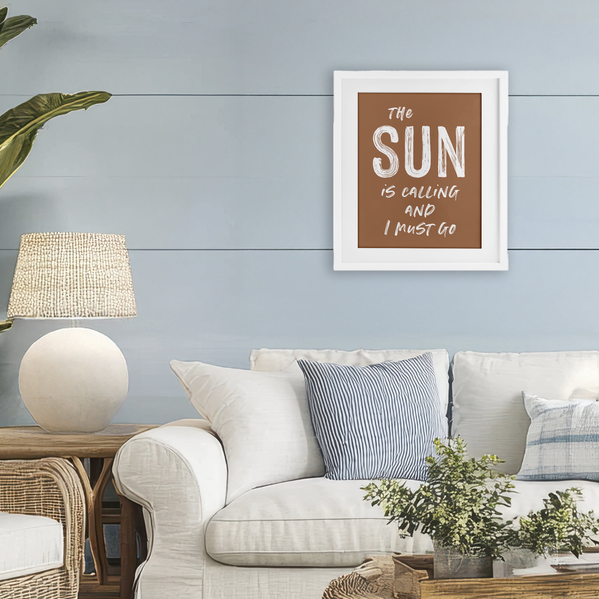 Sun Is Calling Must Go White Framed Print Under Glass, design by Lettered and Lined