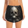 thumbnail image 2 of Balery Gold Pattern Skull Pantalones cortos deportivos para mujer con forro y dos bolsillos, elásticos, para entrenamiento, gimnasio, yoga-X-Large, 2 of 7