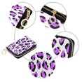 thumbnail image 3 of PU Leather Zipper Card Case Credit Card Holder Small Wallets Neon Purple Leopard Print, 3 of 7