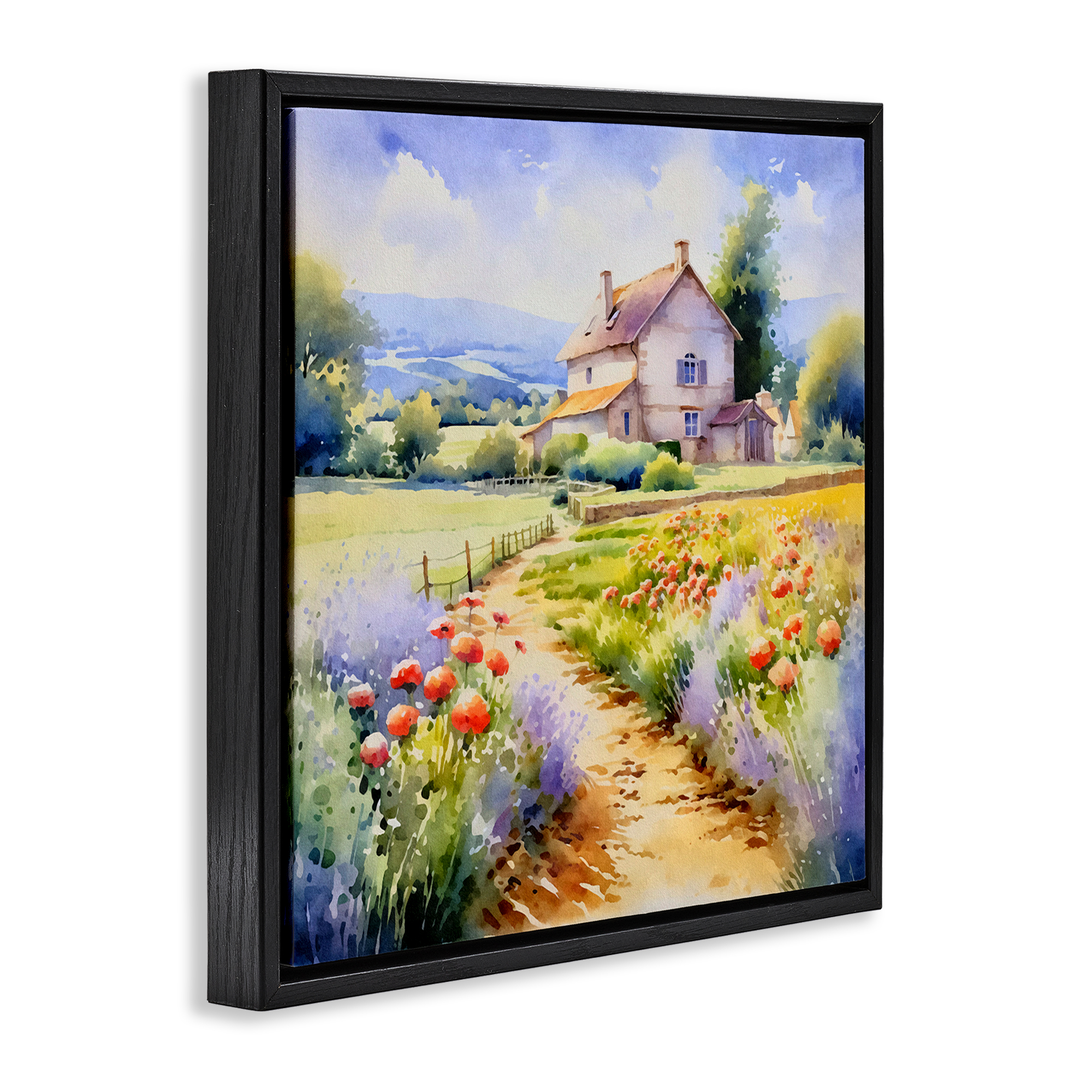 Stupell Industries Provence Cottage Gardens Landscape & Nature Painting Black Floater Framed Canvas Art Print Wall Art, 25 x 25