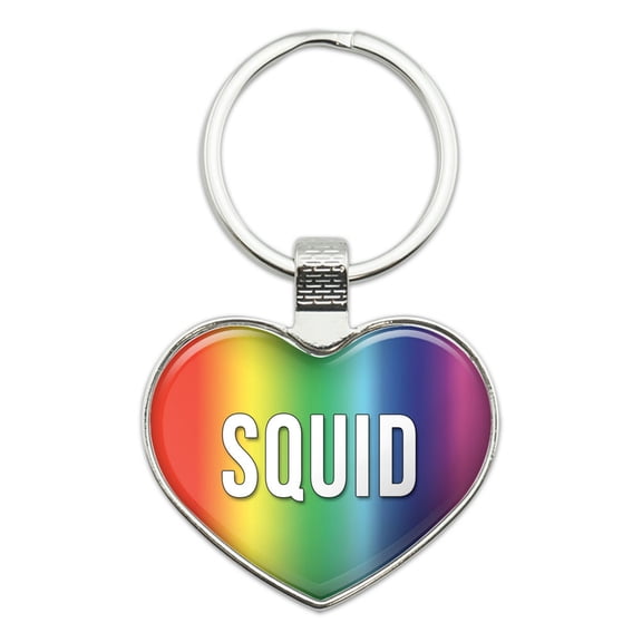 Squid - I Love Food Metal Heart Keychain Key Chain Ring, Multiple Colors Available