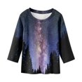 thumbnail image 3 of WEIYLL Kids Fashion T Shirt Blouse Starry Sky Print Round Neck 3/4 Sleeve T Shirt For Children Kids Girls for 3-4 Years, 3 of 4