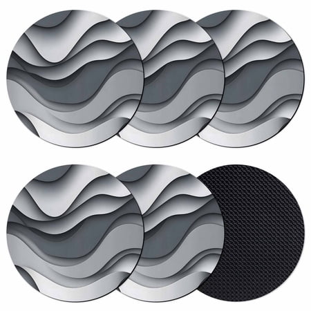 Black Gray Ombre Coasters Set of 6 Soft Absorbent Coasters for Drinks Modern Abstract Moire Art Geometric Non-Slip Cup Coaster Mat with Rubber Bottom for Home Kitchen Desk Coffee Bar Table Decor 4