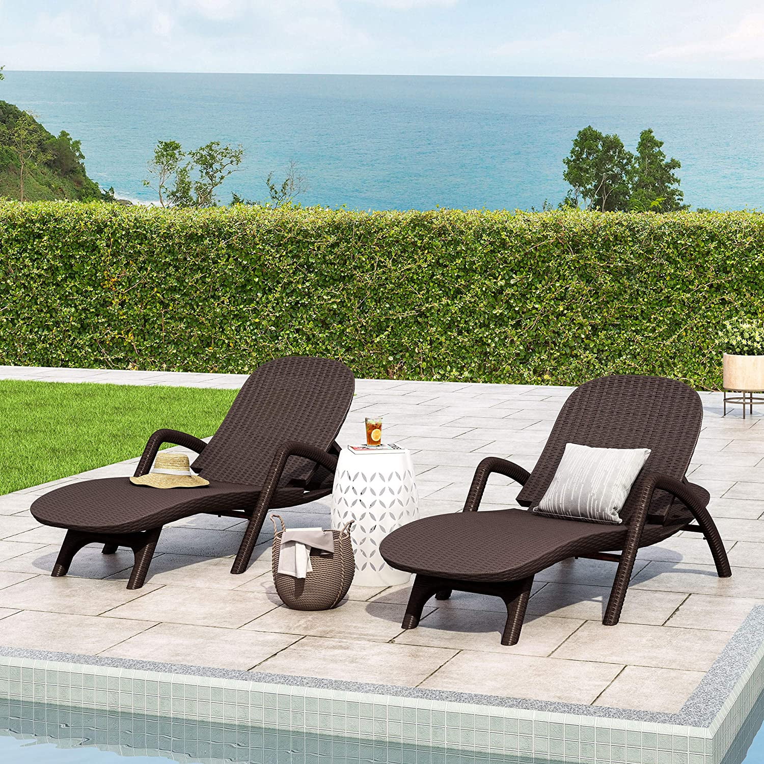 Waterproof Indoor/Outdoor,Outdoor Faux Wicker Chaise Lounges for