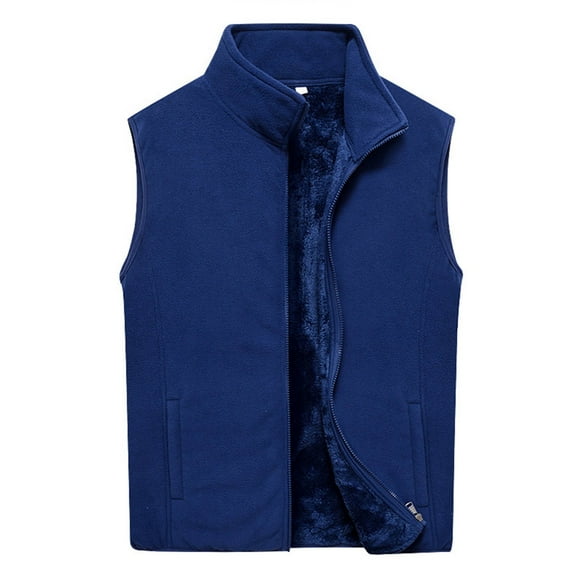 MELDVDIB Mens Vest Coats Zip-Up Fuzzy Fleece Lined Oversized Sleeveless Stand Collar Jackets Light Weight Solid Collar Outwear with Pockets