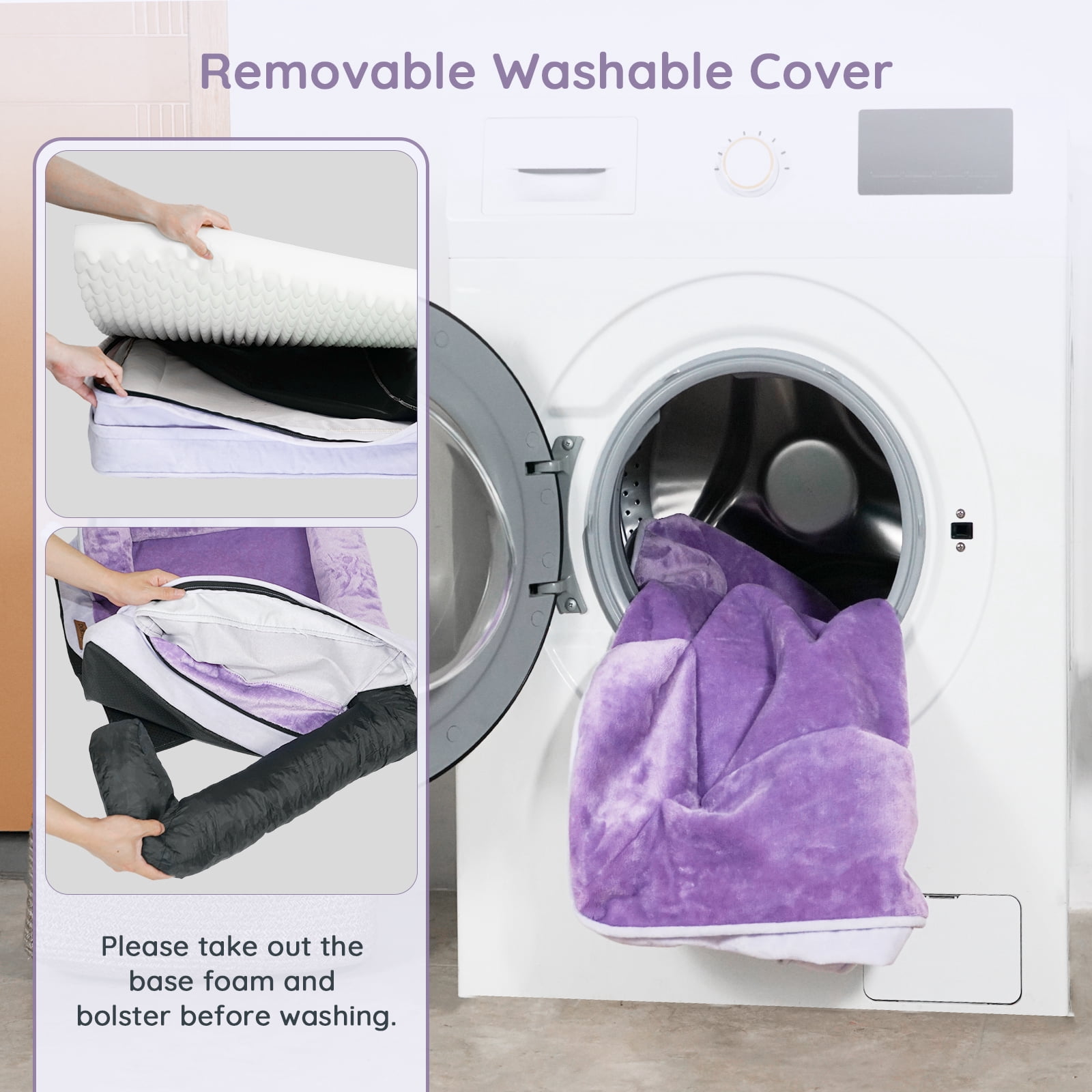 BELLA & PAL Orthopedic Dog Bed for Medium Small Dogs – No Assembly Needed, Egg-Crate Foam Dog Couch with Waterproof Liner, Washable Removable Cover, Non-Slip, 28"x23"x6.5", Purple