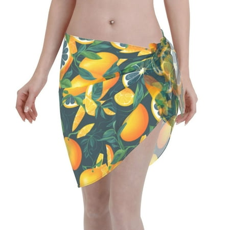 Coaee Fresh Orange Women s Short Sarongs Beach Wrap Sheer Bikini Wraps Chiffon Cover Ups for Beach  Swimming  Holiday
