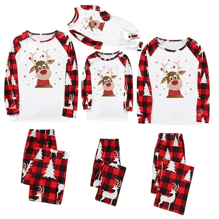 

Family Christmas Pajamas Matching Sets Cute Printed Top + Plaid Pants Sleepwear Holiday PJs for Women/Men/Kids/Couples