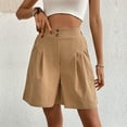 thumbnail image 5 of vigerkar Bermuda Shorts for Women Knee Length Casual Summer 2025 Trendy Elastic Wide Leg Short with Pockets Khaki, L, 5 of 9