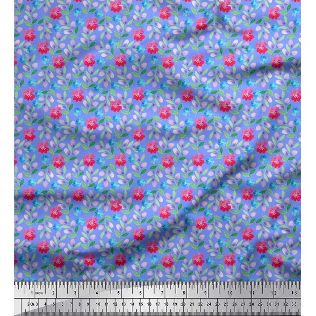 Soimoi Poly Georgette Fabric Leaves & Floral Artistic Decor Fabric Printed Yard 42 Inch Wide