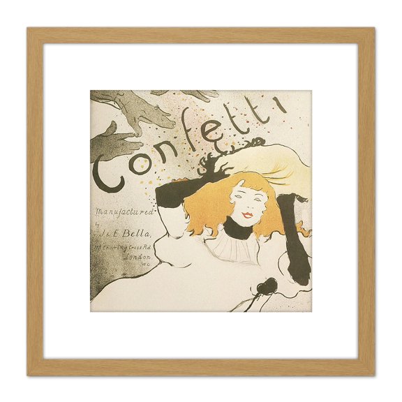 Toulouse-Lautrec Bella Confetti Advert 8X8 Inch Square Wooden Framed Wall Art Print Picture with Mount