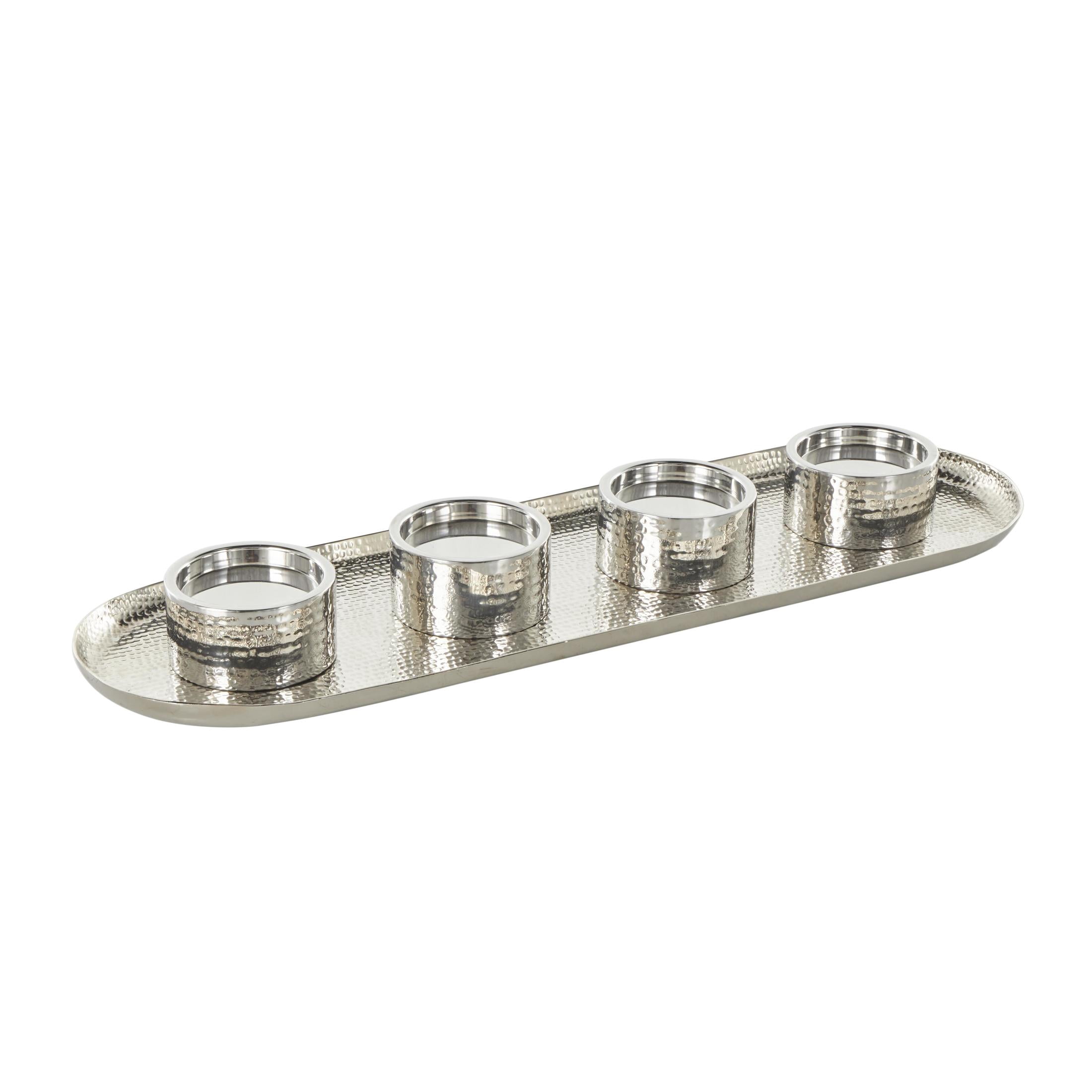 DecMode 4 Holder Silver Stainless Steel Metal Candelabra with Attached Tray