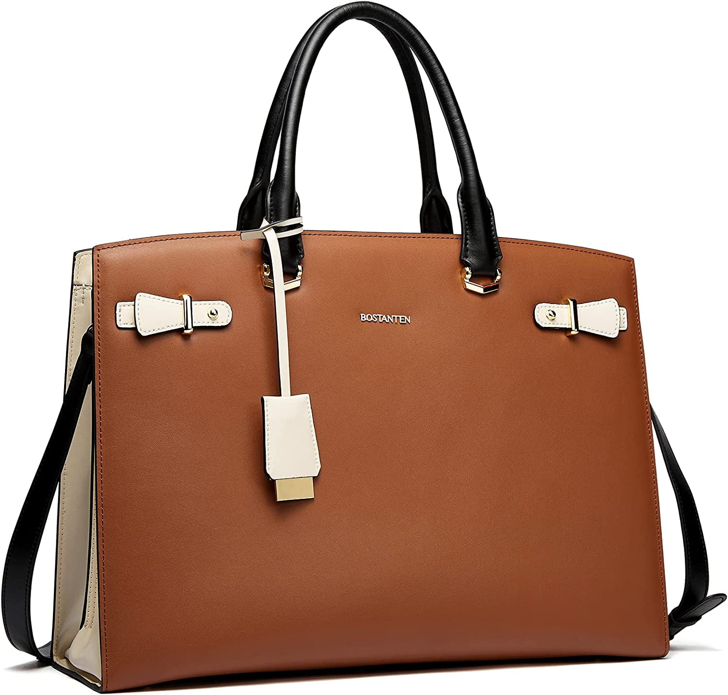BOSTANTEN Women Genuine Leather Briefcase Tote Business Vintage Handbag 15.6 Laptop Shoulder Bag 